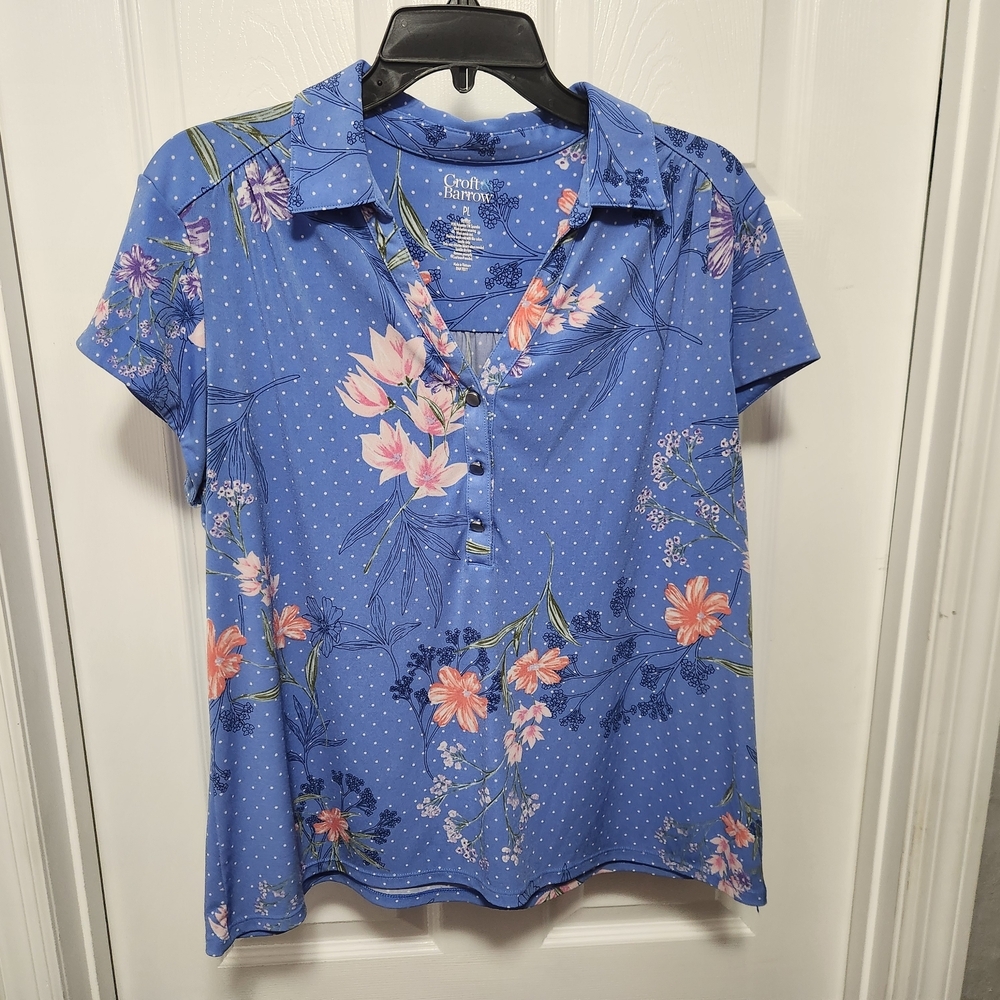 Croft & Barrow Pink and Blue Short Sleeve Button Down Blouse
